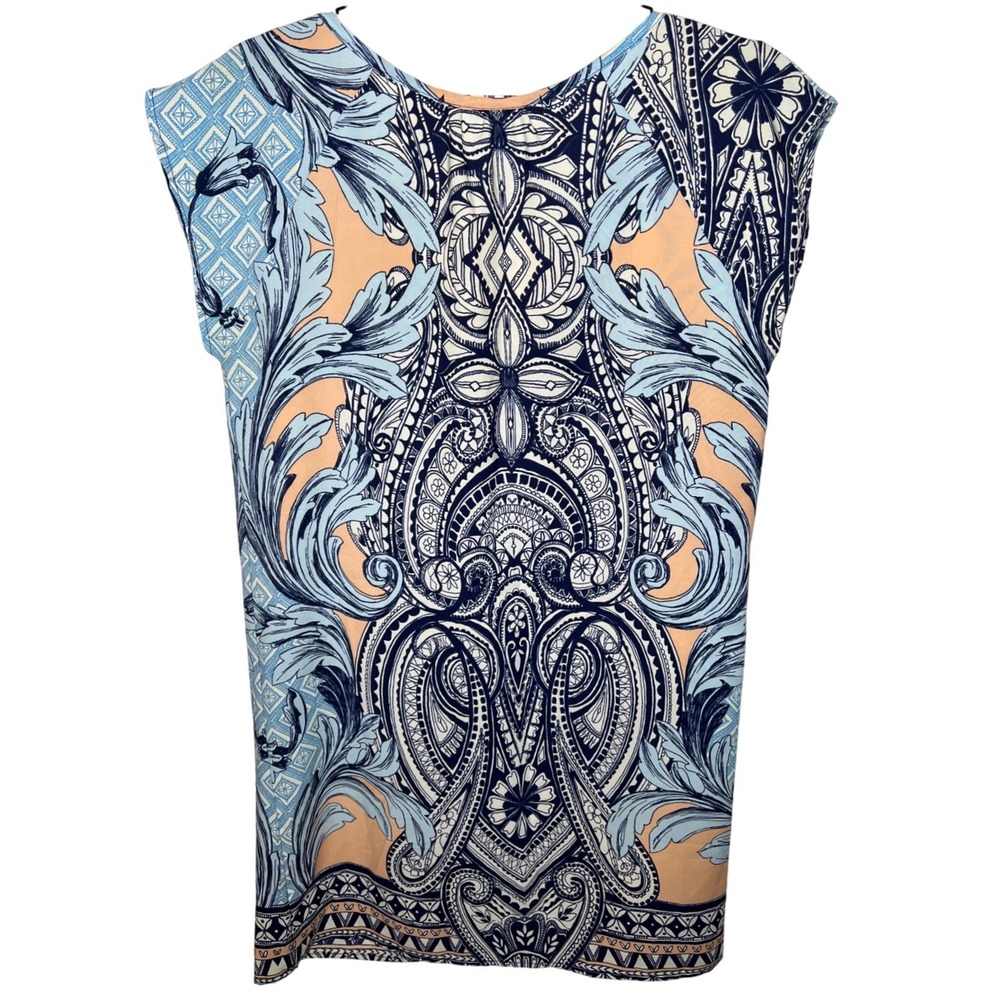 Fraiche by J Women's M Paisley‎ Print Cap Sleeve V-Neck Dress Peach Blue